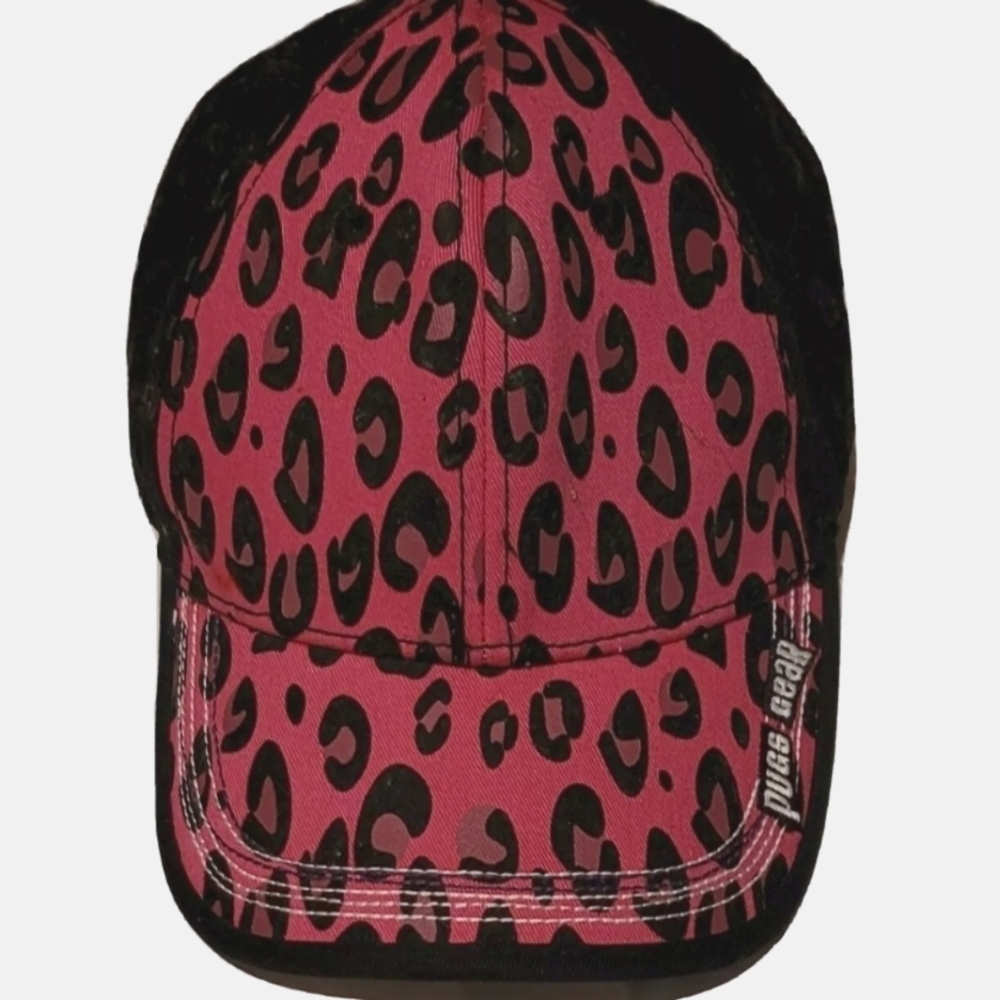 Women's PUGS GEAR Baseball Hat Cap Pink Leopard Print Hook and Loop  Adjustable